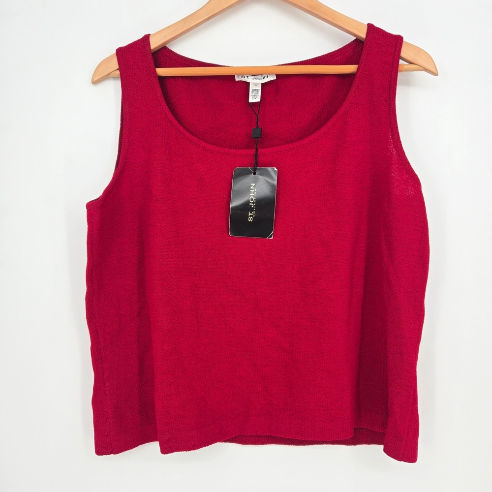 NWT $300 Vtg St John Wool Blend Red Sleeveless Sweater Tank Top Knit Luxury